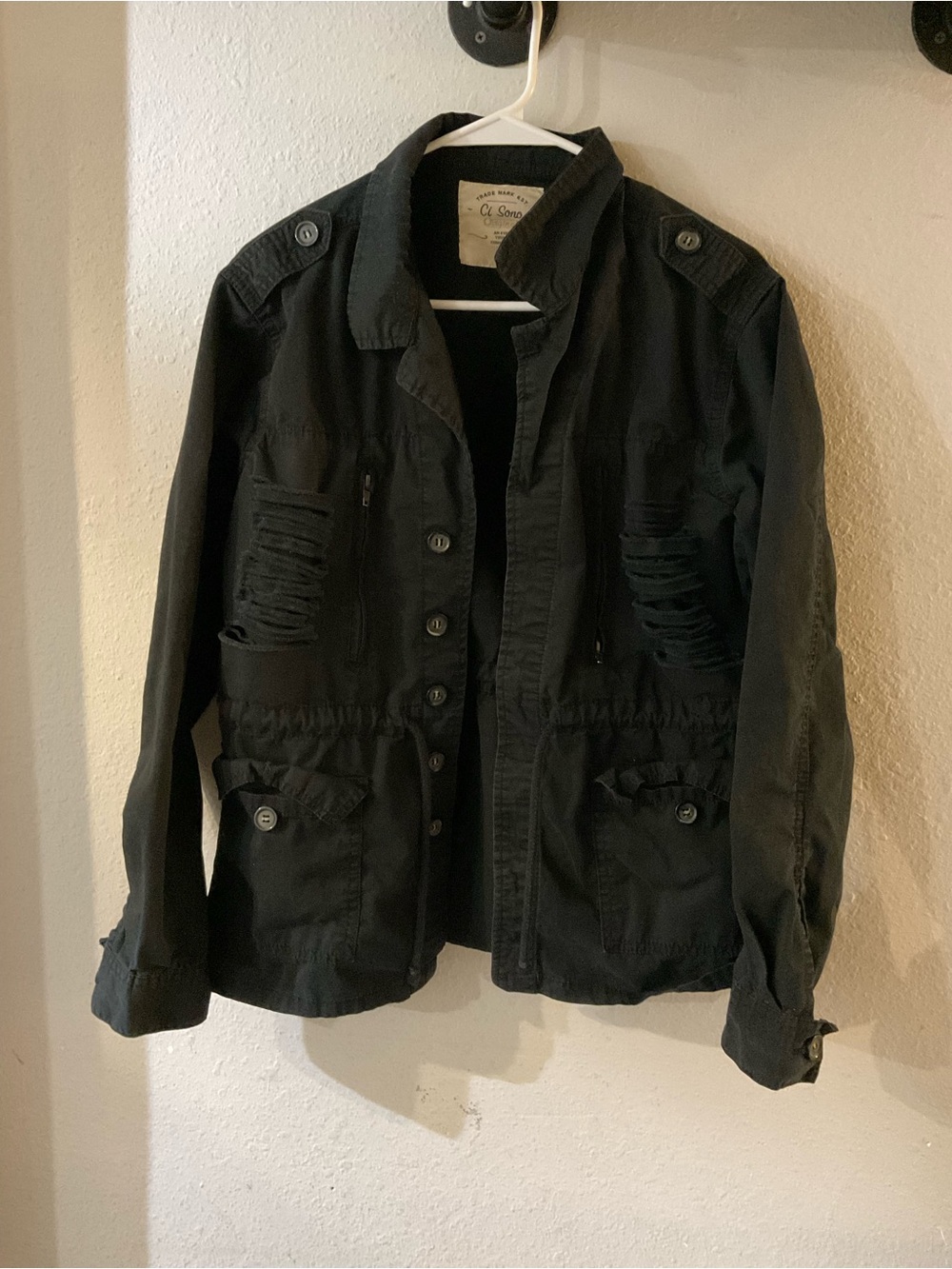 Black Military Field Jacket with Button Front